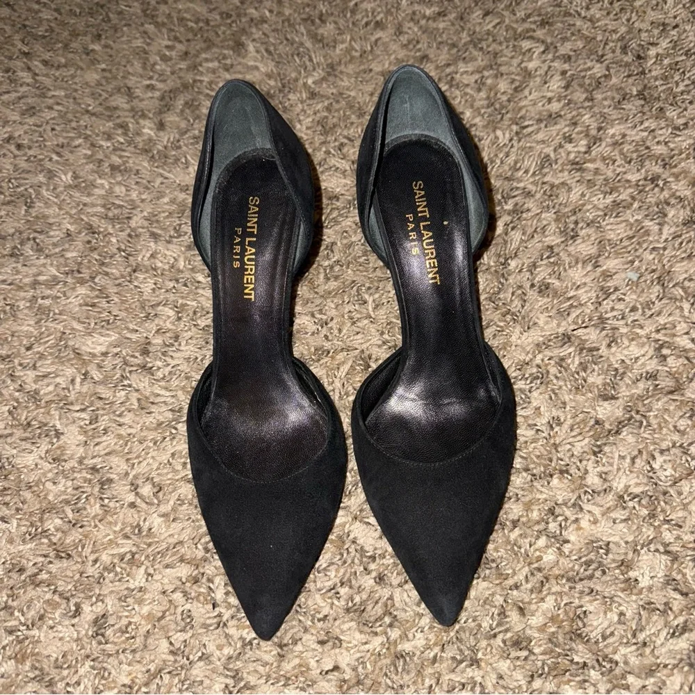 Saint Laurent Paris Black Suede D’Orsay Pointed Toe Stiletto Heels | Designer - Picture 9 of 10